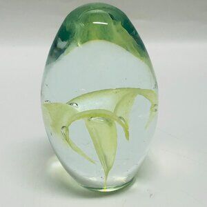 Egg Shaped Art Glass Paperweight Yellow Flower Mysterious Goth VTG Titan Signed